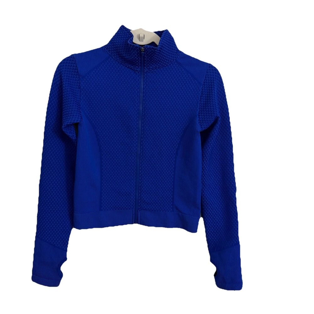 Bailey 44 Sport Jacket Womens Small Blue Textured Full Zip Thumbholes Athletic